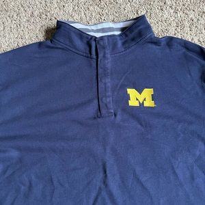Champion Q-Zip Snap Button Sweatshirt Michigan Wolverines Large Blue Golf